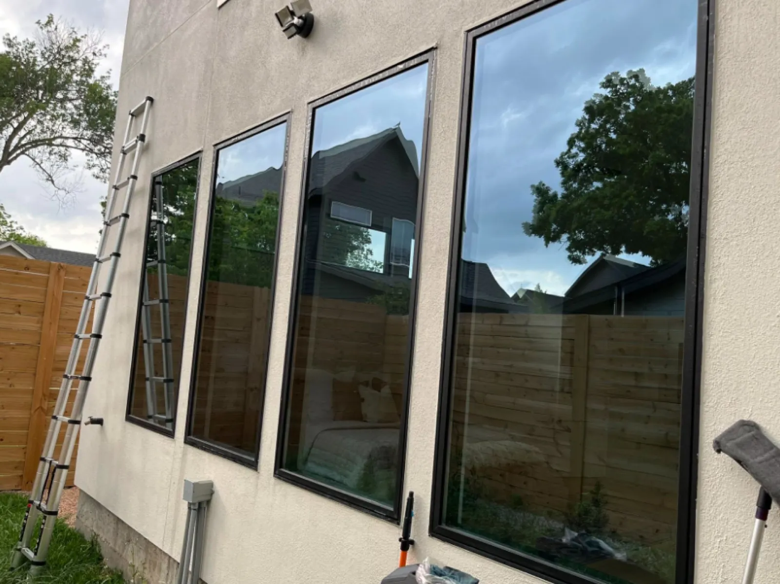 Tall windows being cleaned